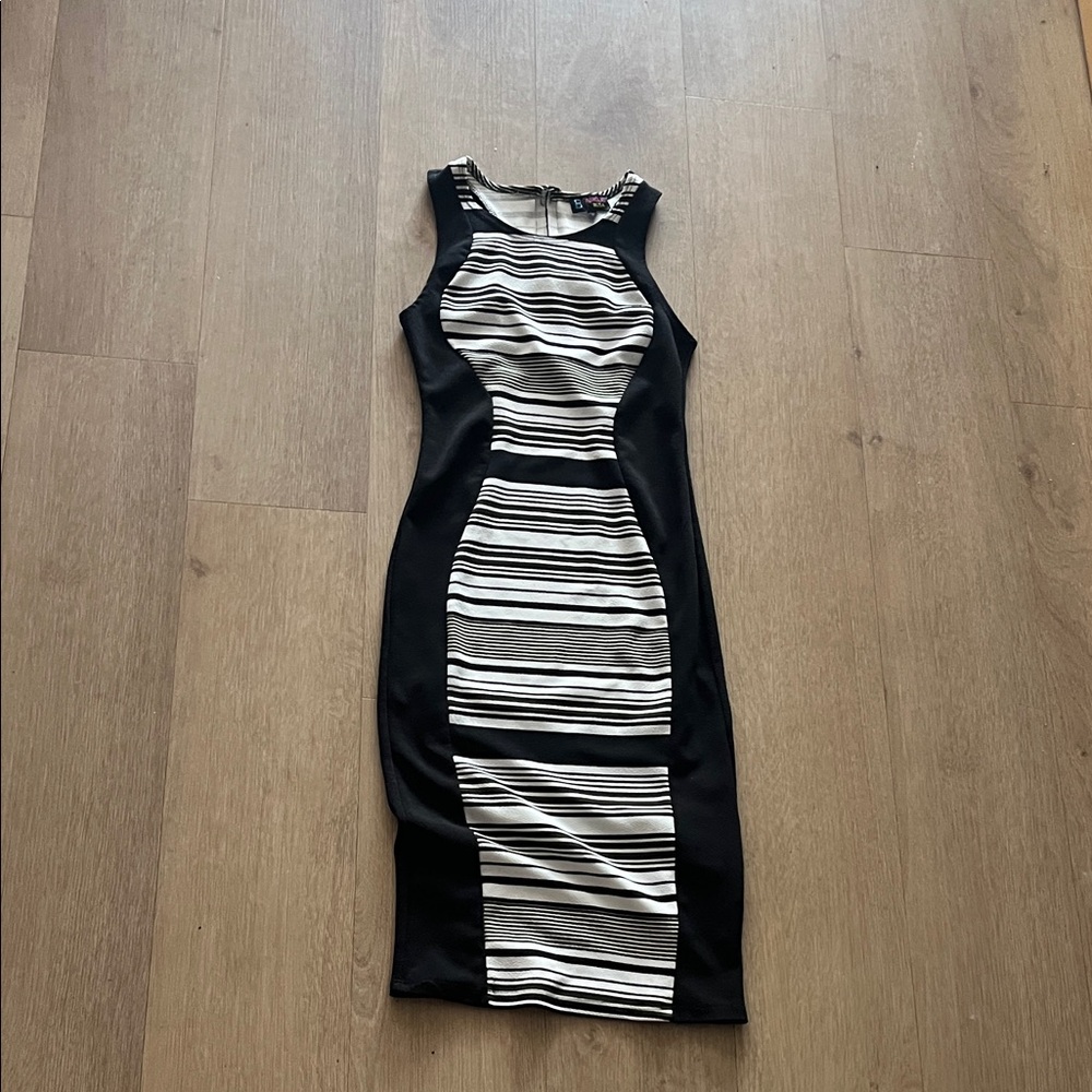 Elegant Black and White Striped Dress